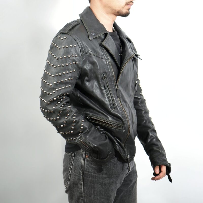 Rocker Biker Fit – Pure Leather Studded Jacket - Image 4