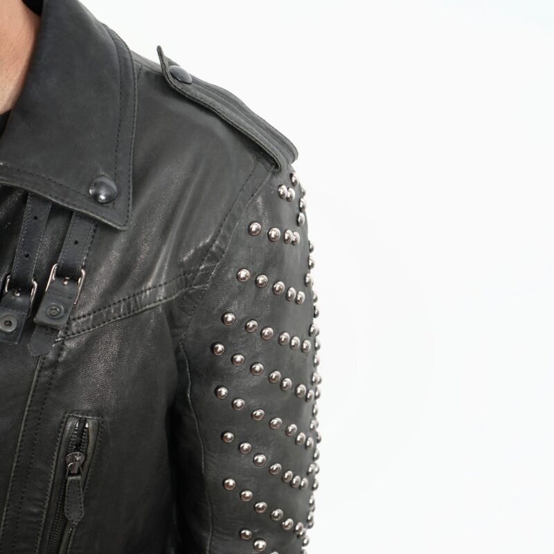Rocker Biker Fit – Pure Leather Studded Jacket - Image 5