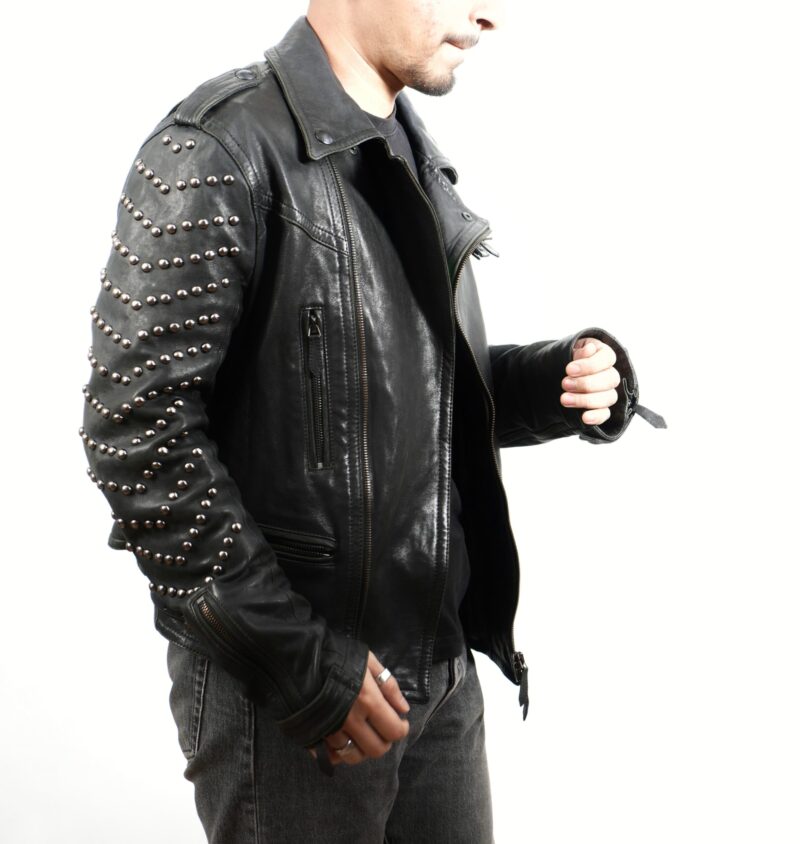 Rocker Biker Fit – Pure Leather Studded Jacket - Image 3