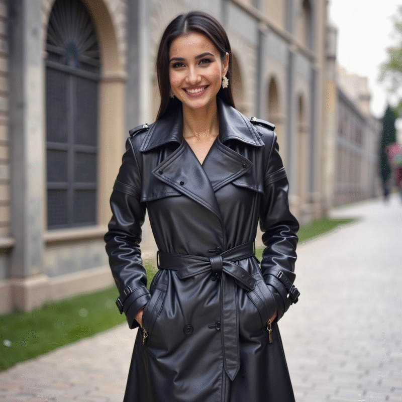 Storm walker – Women’s Sheepskin Leather Trench Coat - Image 2